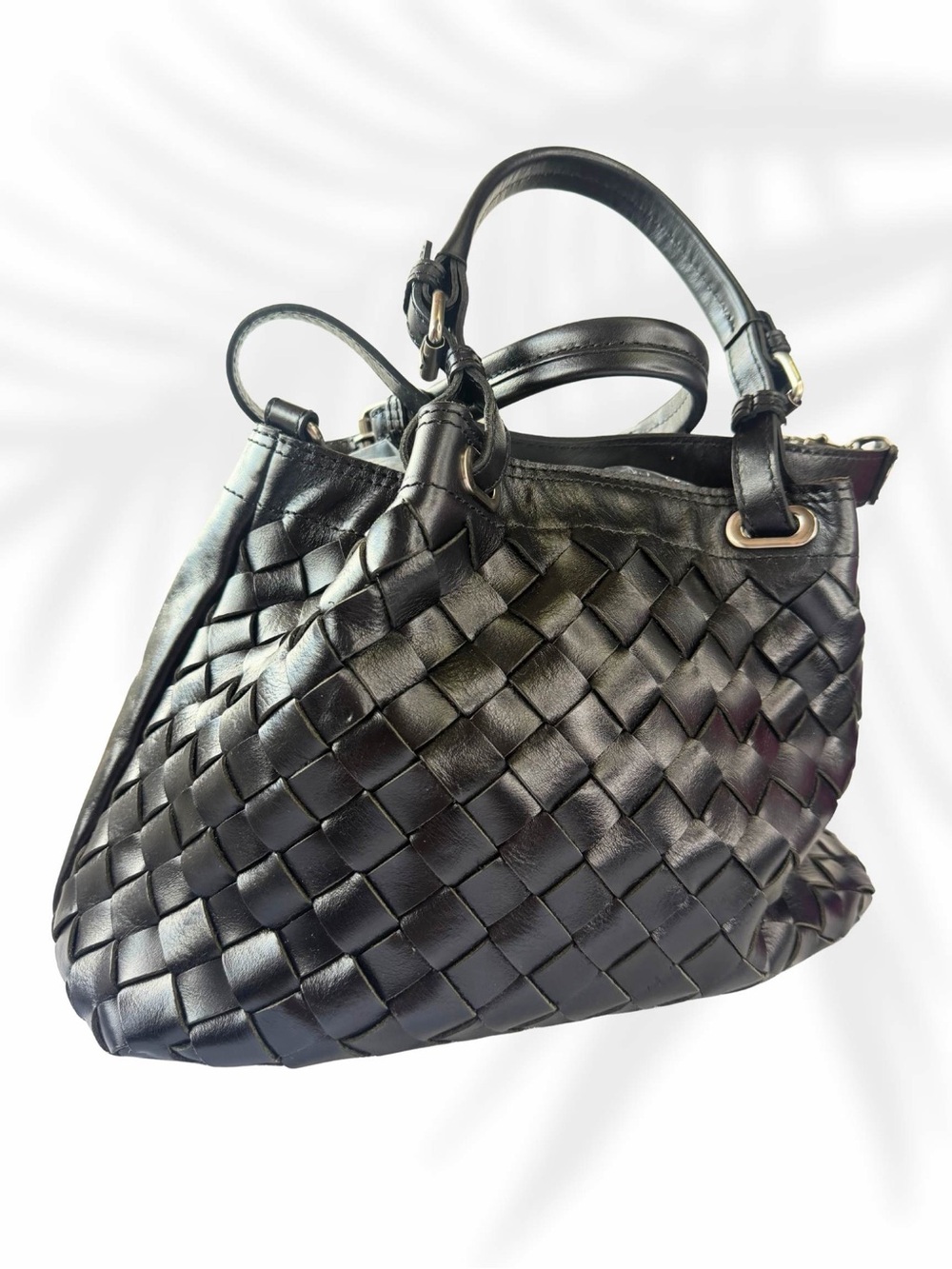 Patricia Nash Rometta Satchel Woven Leather Tote Bag in Black